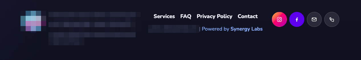 Cleaning business website footer with private business details blurred